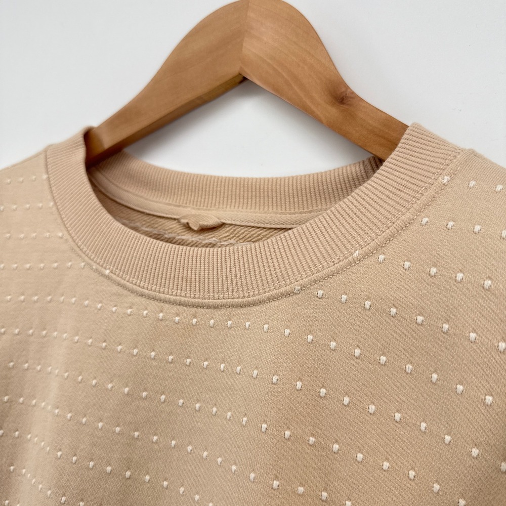 Aerie Women's Tan Textured Dot Crewneck Sweatshirt XL Oversized Comfy Athleisure - Picture 3 of 9